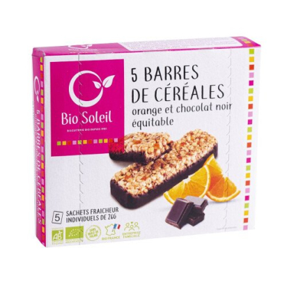 Barres de céréales écorces d'orange et chocolat noir équitable bio (5 pièces - emballages individuels) 130 g Bio Soleil