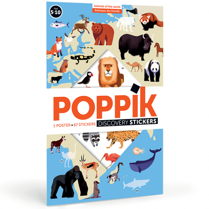 Poster pédagogique + 32 Stickers Animaux du monde Poppik