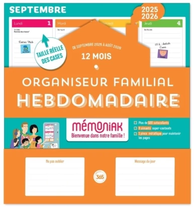 Memoniak Organiseur familial hebdomadaire. De septembre 2025 à décembre 2026 Edition 2025 - 2026