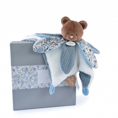 Doudou OURS bleu avec pétales BOH'AIME Doudou et compagnie