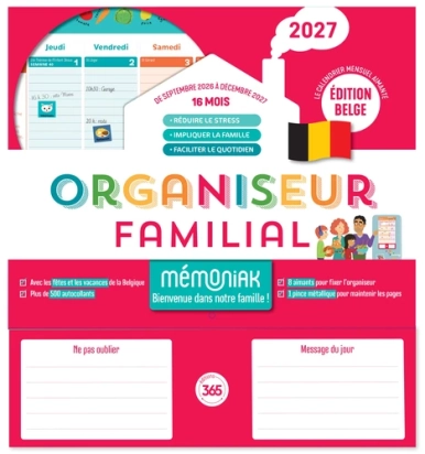 Organiseur familial Mémoniak 2026 - Calendrier mensuel - Sept. 2026-Déc. 2027