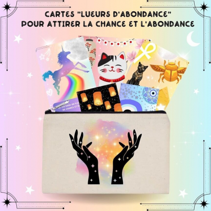 32 Cartes affirmations positives Chance et abondance "Lueurs d'Abondance" + Trousse de rangement en coton Les Moonettes