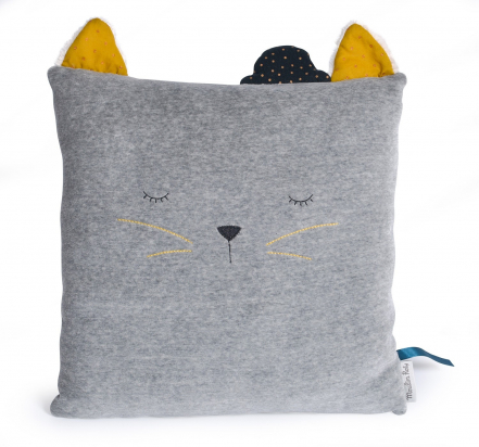 Coussin chat gris clair - Les Moustaches - Moulin Roty