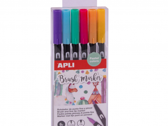 Pack de 6 feutres Brush Marker à double pointe couleurs pastels Apli