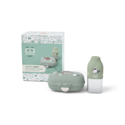 PACK complet Gram vert Raccoon – Coffret cadeau goûter nomade des enfants Monbento