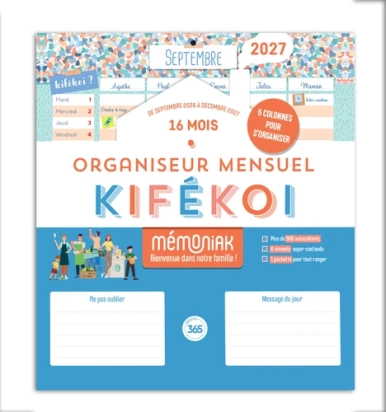 Organiseur mensuel Mémoniak Kifékoi - Calendrier par colonne - Sept. 2026-Déc. 2027