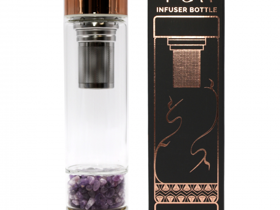 Bouteille Infuseur à Thé en Verre de Cristal - Or Rose - Améthyste