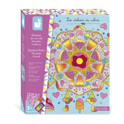 Kit créatif - 4 tableaux peinture arc-en-ciel mandala Janod