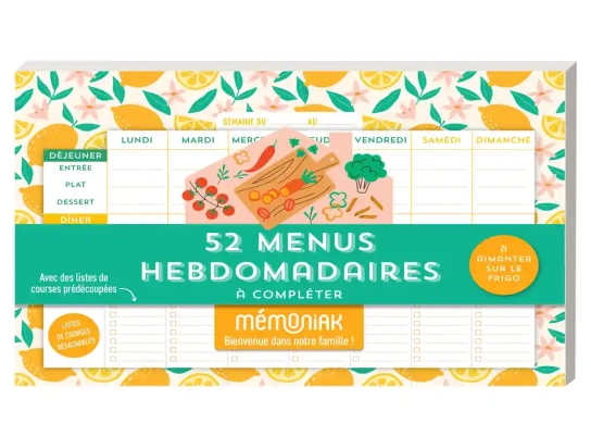 Bloc aimanté de 52 menus hebdomadaires à compléter Mémoniak - Editions 365