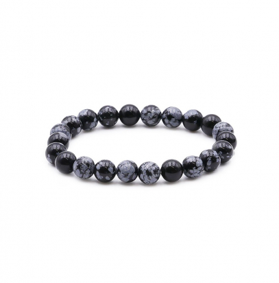 Bracelet boule 08mm obsidienne flocon de neige AB