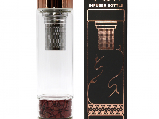 Bouteille Infuseur à Thé en Verre de Cristal - Or Rose - Jaspe Rouge