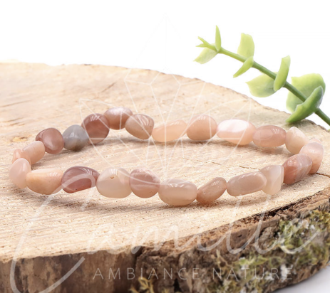 Bracelet en pierres roulées pierre de lune rose A – pierre naturelle
