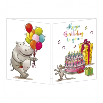 Carte Joyeux anniversaire Hippo Cache Cache