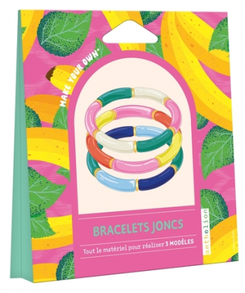 Bracelets joncs - Avec 18 perles tubes de 7 couleurs, 18 perles intercalaires dorées, 2 mètres de fil élastique Fleurus