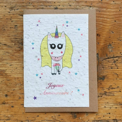 Carte à planter anniversaire - Licorne - Les cartes de Lulu