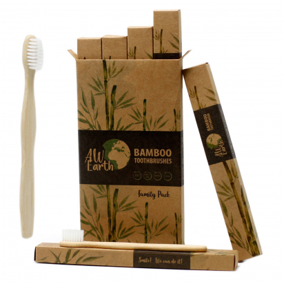4 Brosses à dents en bambou - Boîtes Famille