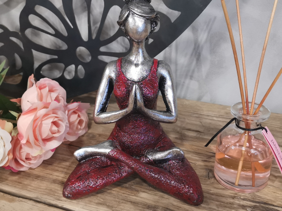 Figurine Yoga Femme - Bordeaux & Argent 24cm