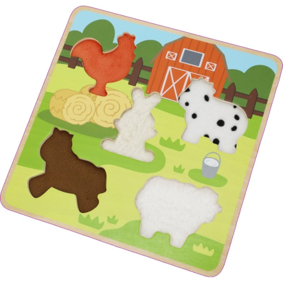 Puzzle à encastrer tactile animaux ferme bois FSC – textures sensorielles bébé