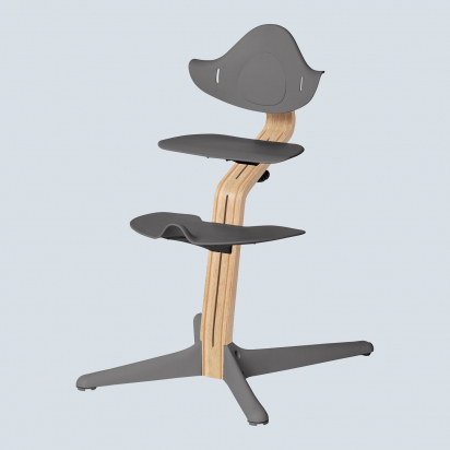 Nomi chaise haute évolutive gris  assise + repose pieds + dossier + pieds sans base en bois