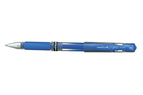 Stylo roller - Bleu metallic - Signo Broad grip - Pointe large - Uni-ball