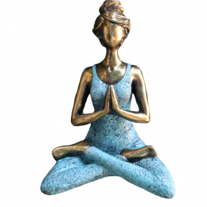 Figurine Yoga Femme - Bronze & Turquoise 24cm