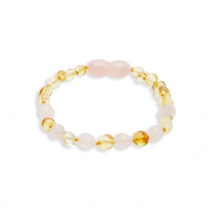 Bracelet bébé "Lueur du Coeur” en Quartz Rose et Ambre Karma Yoga