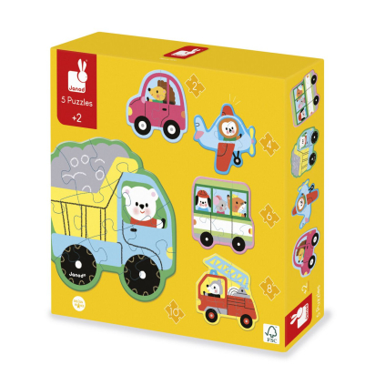 5 puzzles évolutifs Véhicules en carton – de 2 à 10 pièces Janod