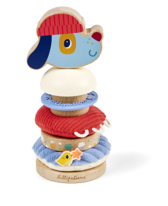 Pyramide à empiler Jules le chien - bois, silicone et tissu dès 12 mois - Lilliputiens