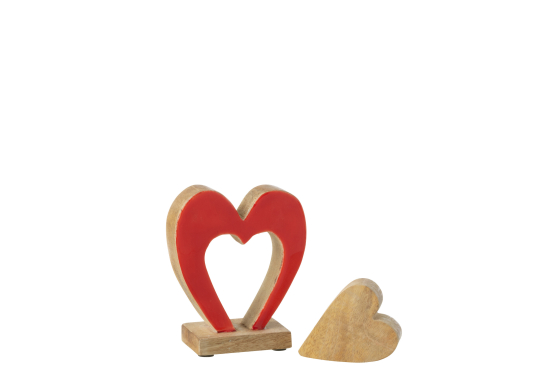 J-Line cœur rouge décoratif double en bois brun naturel – décoration intérieure