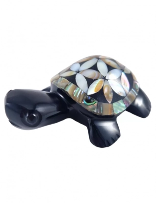 Tortue fleur de vie Obsidienne et Nacre 10cm 160gr