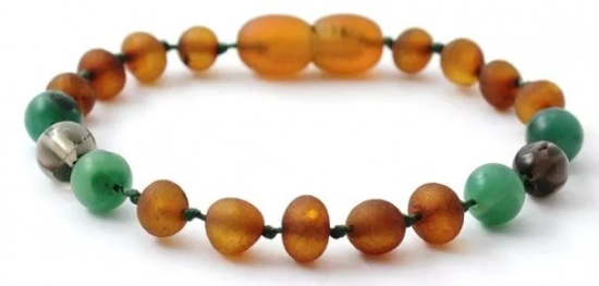 Bracelet Ambre cognac avec jade africain et quartz fumé Studio Anne Bekkenutte