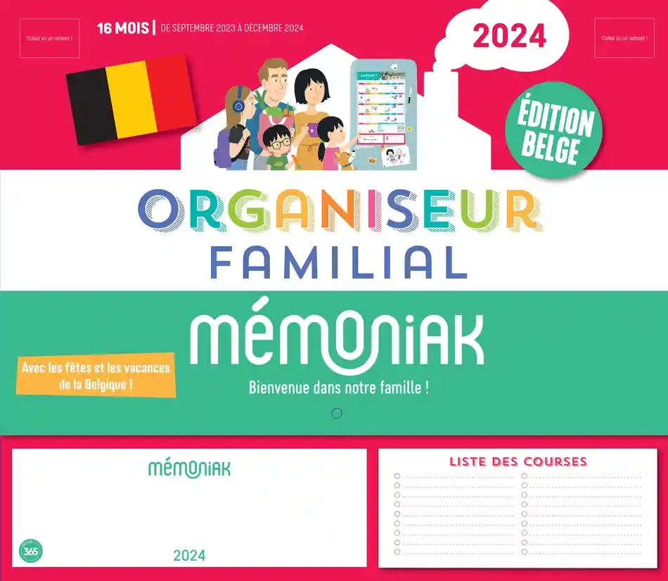 Organiseur Belge familial Mémoniak 2024 Calendrier familial