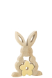 Lapin décoratif fleuri en bois jaune – Décoration intérieure – 18 × 12 × 3 cm – J-Line