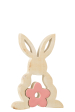 Lapin décoratif fleuri en bois rose – Décoration intérieure – 21 × 14 × 2,5 cm – J-Line