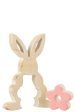 Lapin décoratif fleuri en bois rose – Décoration intérieure – 21 × 14 × 2,5 cm – J-Line