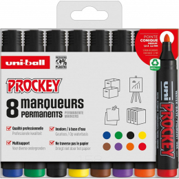 8 marqueurs permanents - Indélébile - Pointe conique - Assortis - Prockey - Uni-Ball