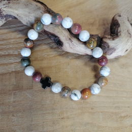 Bracelet mixte Howlite et jaspe Picasso