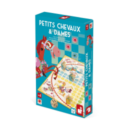 Jeu duo Petits Chevaux et Dames en bois – 2 jeux de société Janod