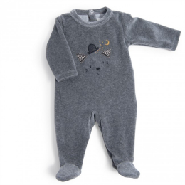 Pyjama 6m velours gris chiné tête chat Les Moustaches Moulin Roty