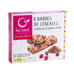 Barres de céréales cranberries et graines de lin bio (6 pièces - emballages individuels) 125 g Bio Soleil