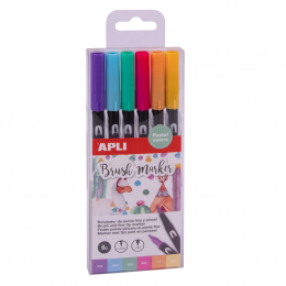 Pack de 6 feutres Brush Marker à double pointe couleurs pastels Apli