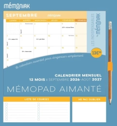 Mémopad calendrier mensuel bloc aimanté Mémoniak 2026 - 12 mois