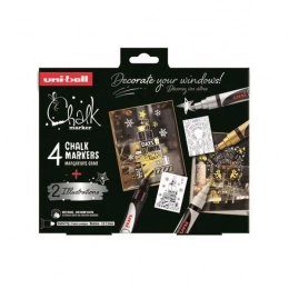 Coffret de Noël CHALK MARKERS – Thème scandinave - 4 marqueurs craie pointe medium + 2 illustrations à reproduire