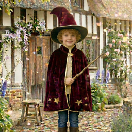 Cape de sorcier Gandalf 3-10 ans – velours bordeaux 76 cm – LaBay