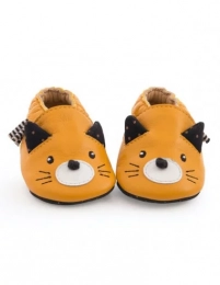 Chaussons en cuir Chat moutarde Les moustaches Moulin roty