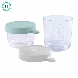 2 portions pots verre 150 ml et 250 ml Gris clair Beaba