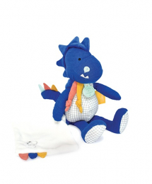 Peluche de dinosaure bleu avec doudou Sashou 25 cm Doudou et compagnie