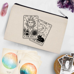 Trousse en coton 20X12cm Cartes de Tarot Le Soleil, La Lune Les Moonettes