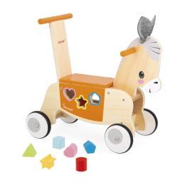 Porteur Âne en bois avec boîte à formes – dès 12 mois Janod