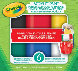 6 pots de peinture acrylique - couleurs primaires Crayola